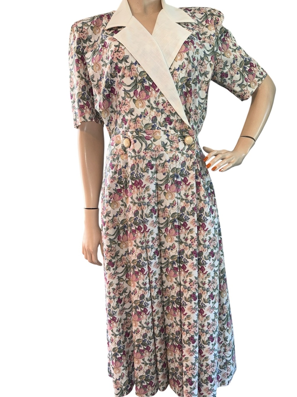 Vintage Floral Linen Midi Dress